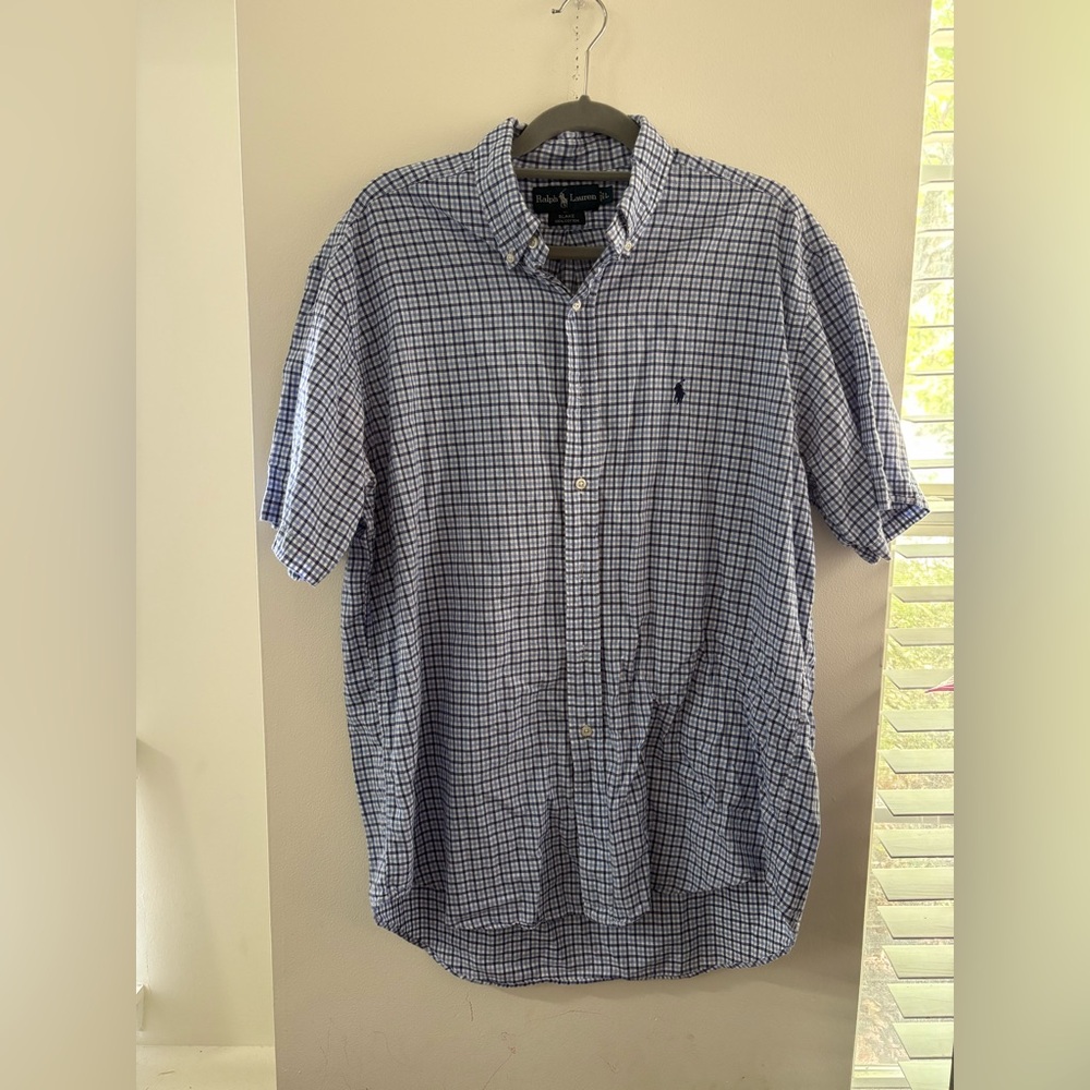 Ralph Lauren Men's Navy and White Plaid Shirt